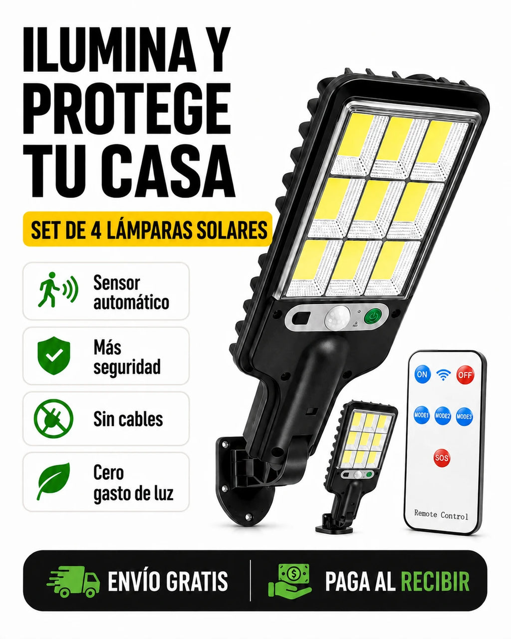 Set de 4 Lámparas Solares LED con Sensor