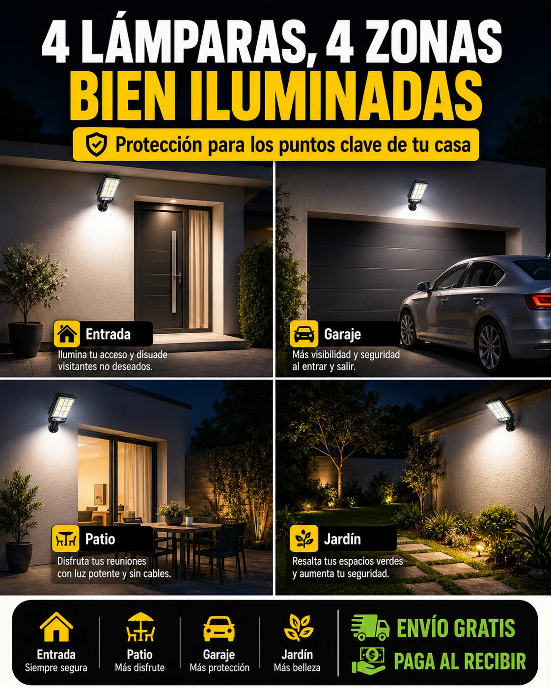 Set de 4 Lámparas Solares LED con Sensor